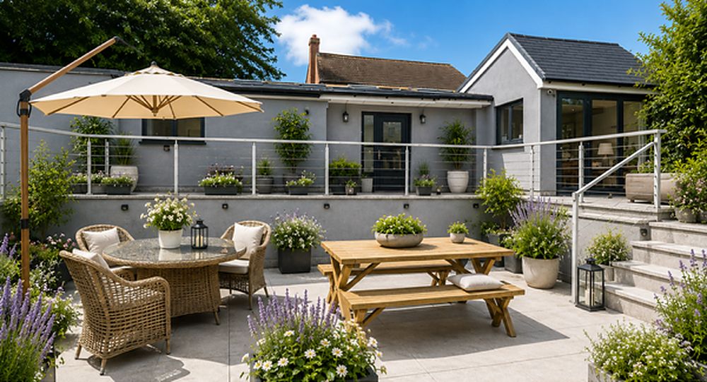 Concept visual — the garden terrace in summer